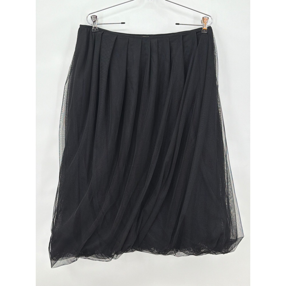 Lilith Black Mesh Balloon Midi Skirt Pleated Waist Cotton Lined L Dark Fairycore
